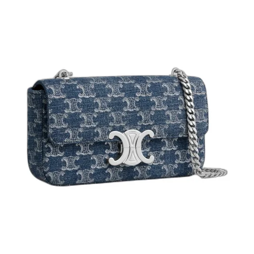 Chain Shoulder Bag Claude In Denim With Triomphe All-Over