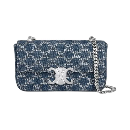 Chain Shoulder Bag Claude In Denim With Triomphe All-Over