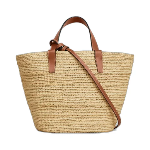 Teen Supple Celine Classic Panier In Raffia And Calfskin