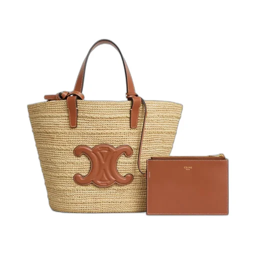Teen Supple Celine Classic Panier In Raffia And Calfskin