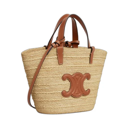 Teen Supple Celine Classic Panier In Raffia And Calfskin