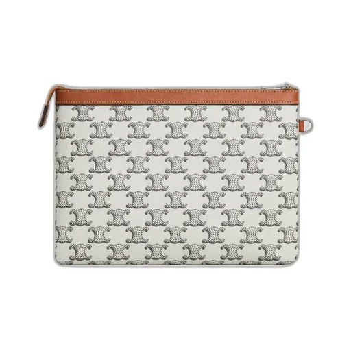 Pouch With Strap In Triomphe Canvas And Calfskin