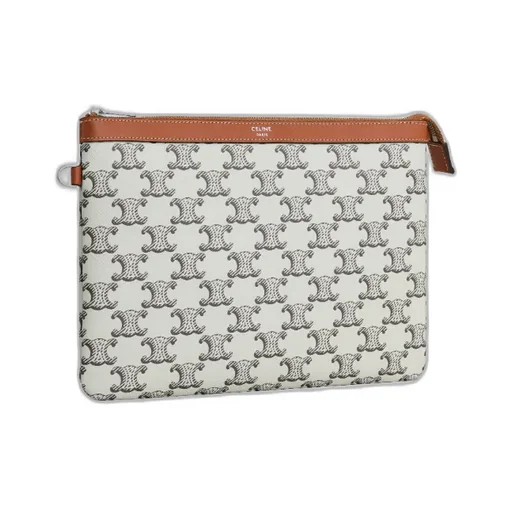 Pouch With Strap In Triomphe Canvas And Calfskin