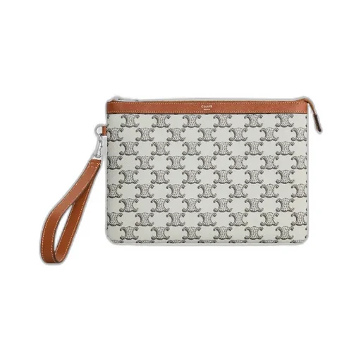 Pouch With Strap In Triomphe Canvas And Calfskin