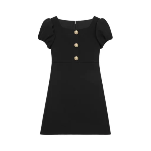 Mini Dress With Jeweled Buttons In Wool Piqué