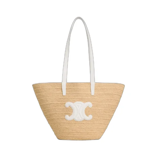 Medium Supple Celine Classic Panier In Raffia And Calfskin
