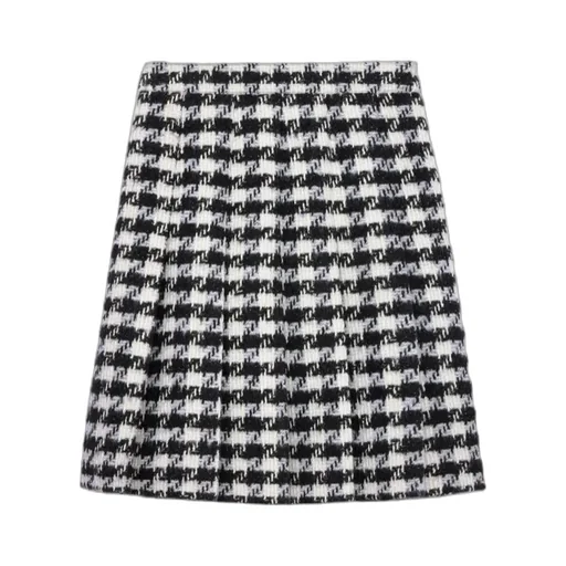 Pleated Skirt In Houndstooth Wool Natté