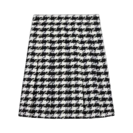 Pleated Skirt In Houndstooth Wool Natté