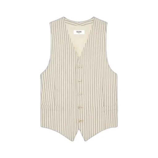 Vest In Striped Wool Gabardine