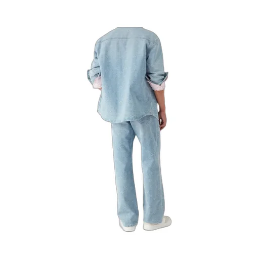 Logo Jacquard Curved Hem Denim Shirt