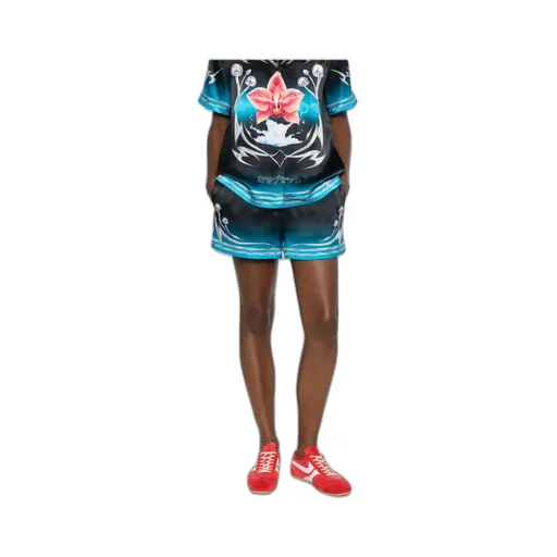 Mushroom Print Elastic Waist Shorts