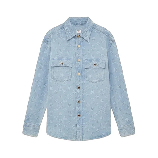 Logo Jacquard Curved Hem Denim Shirt