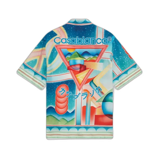 Galaxy Court Geometric-Print Silk Shirt