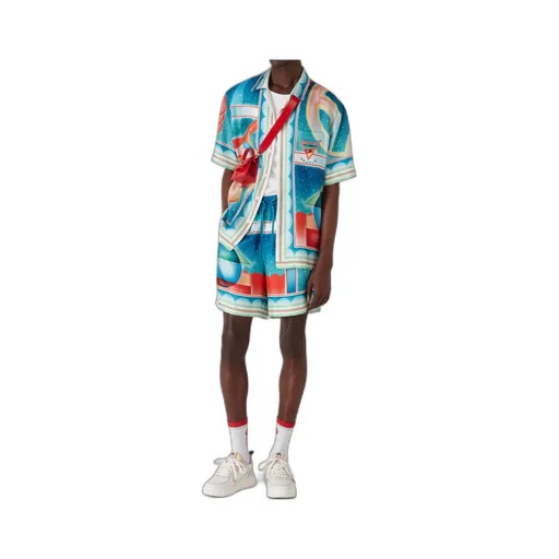 Galaxy Court Geometric-Print Silk Shirt
