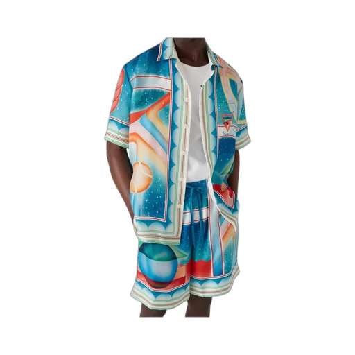 Galaxy Court Geometric-Print Silk Shirt