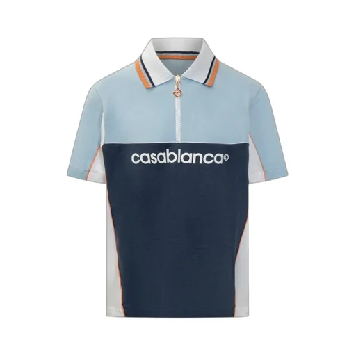 Colour-Block Zip-Neck Polo Shirt