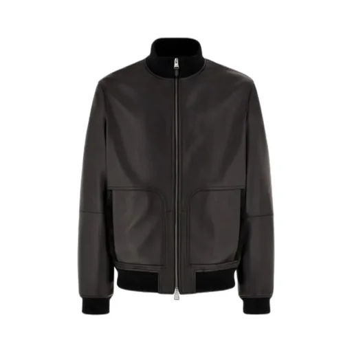 Zip-Front Leather Bomber Jacket
