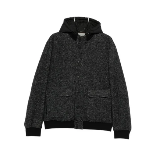 Herringbone-Pattern Hooded Jacket