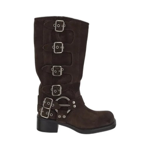Logo-Engraved Buckle-Detailed Block-Heeled Boots