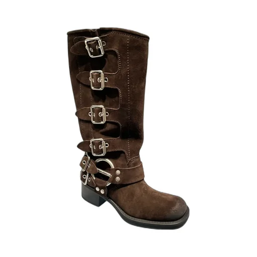 Logo-Engraved Buckle-Detailed Block-Heeled Boots