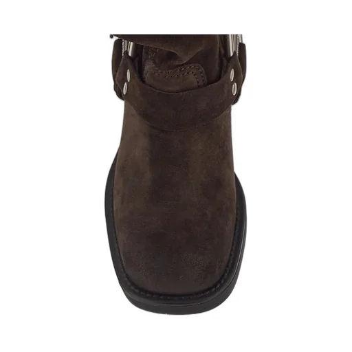 Logo-Engraved Buckle-Detailed Block-Heeled Boots