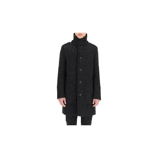 Shearling-Collar Check Wool Coat