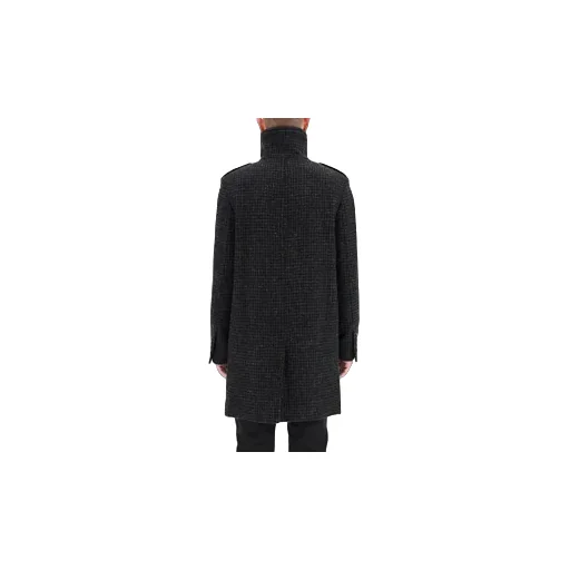 Shearling-Collar Check Wool Coat