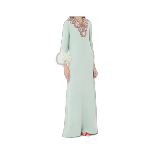 Feather Embroidered Long Dress