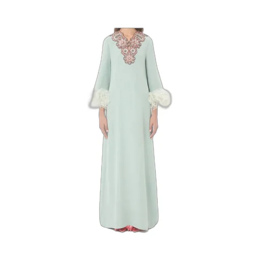 Feather Embroidered Long Dress