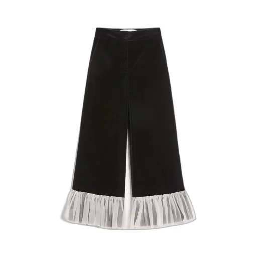 Cotton Velvet Trousers With Organza Detail