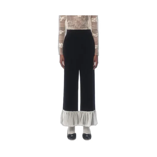 Cotton Velvet Trousers With Organza Detail