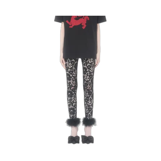 Lace Trousers With Feather Trim