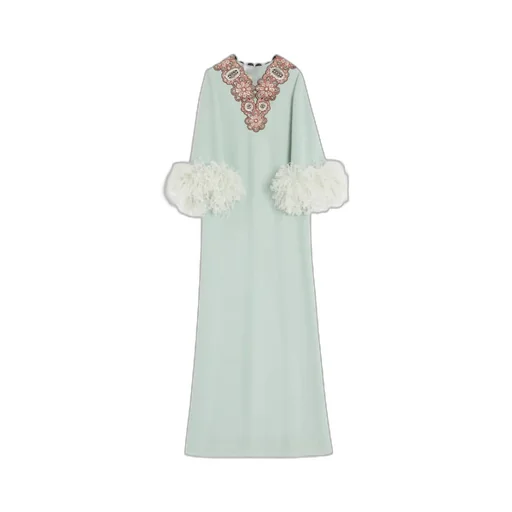Feather Embroidered Long Dress