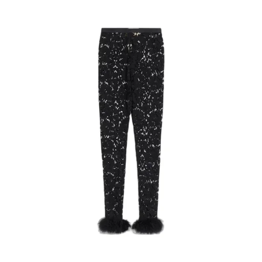 Lace Trousers With Feather Trim