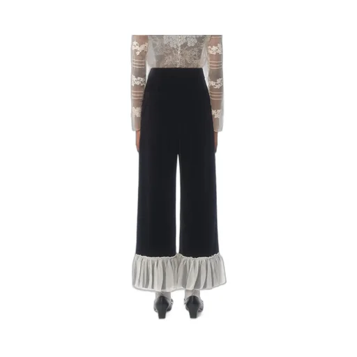 Cotton Velvet Trousers With Organza Detail