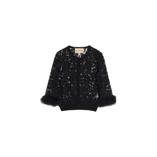 Lace Feather-Trim Cardigan