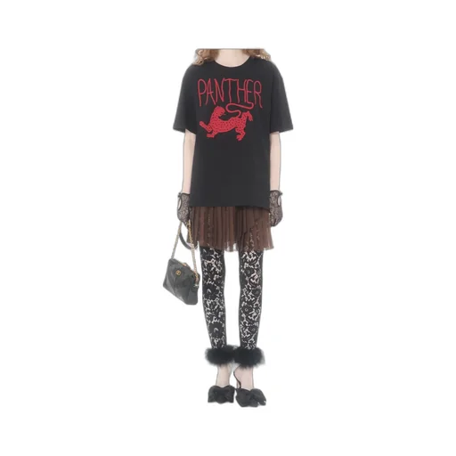 Lace Trousers With Feather Trim
