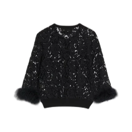 Lace Feather-Trim Cardigan
