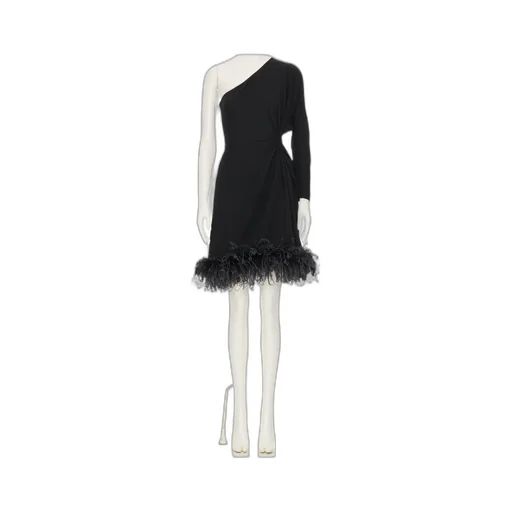 One-Shoulder Dress With Feather Trim