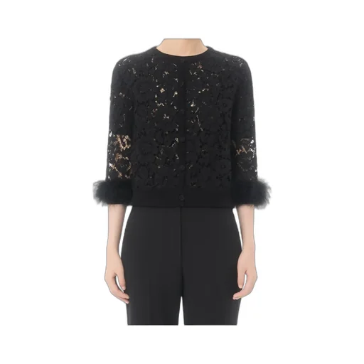 Lace Feather-Trim Cardigan