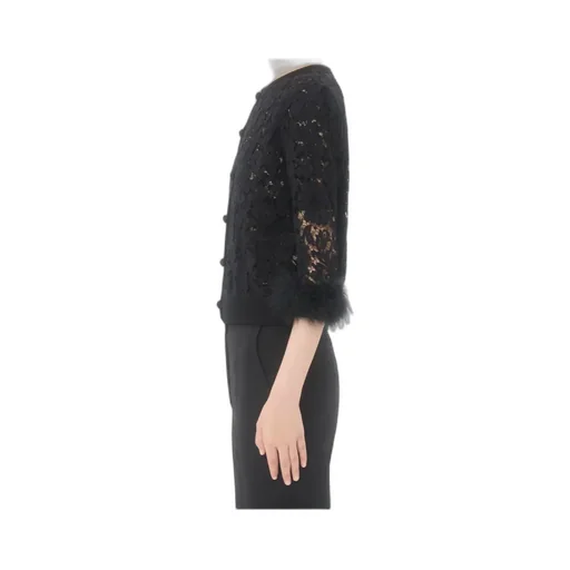 Lace Feather-Trim Cardigan
