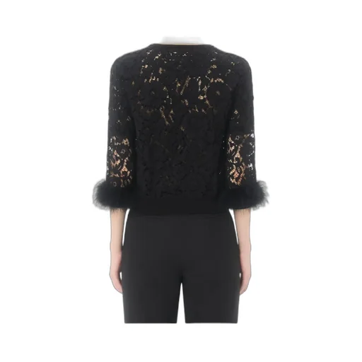 Lace Feather-Trim Cardigan