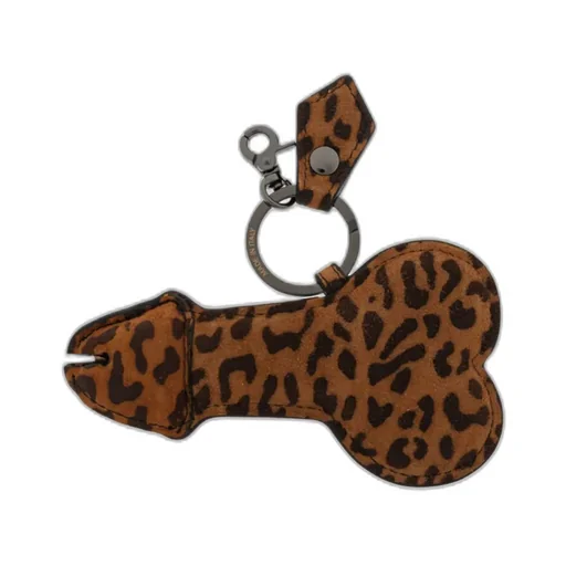 Leopard-Printed Logo Plaque Keyring