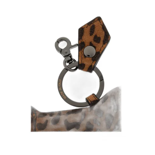 Leopard-Printed Logo Plaque Keyring