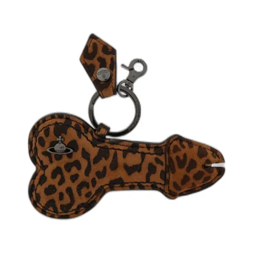 Leopard-Printed Logo Plaque Keyring