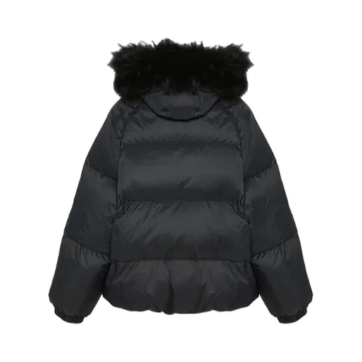 Short Down Jacket With Raglan Sleeves And Fluffy Lambswool Trim