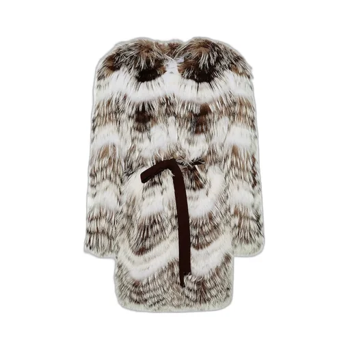 Belted Coat In Merino Knit And Fox Fur