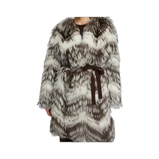 Belted Coat In Merino Knit And Fox Fur