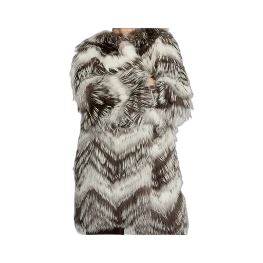 Belted Coat In Merino Knit And Fox Fur