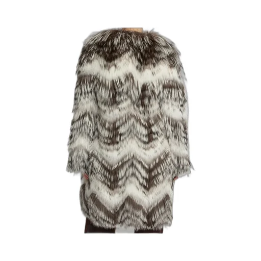 Belted Coat In Merino Knit And Fox Fur